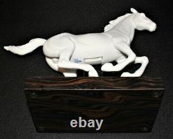 LLadro Gallop I Horse White Matte Finish Sculpture Figurine on Wood Base