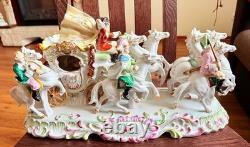 Large 16.5 German Porcelain Horse Drawn Carriage Figurine Rococo Coach Vintage