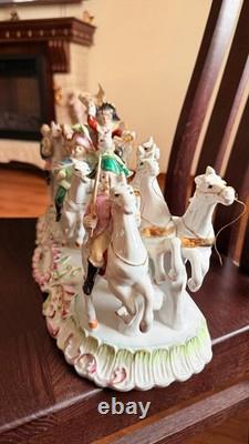 Large 16.5 German Porcelain Horse Drawn Carriage Figurine Rococo Coach Vintage