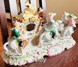 Large 16.5 German Porcelain Horse Drawn Carriage Figurine Rococo Coach Vintage