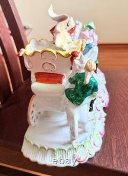 Large 16.5 German Porcelain Horse Drawn Carriage Figurine Rococo Coach Vintage