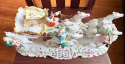 Large 16.5 German Porcelain Horse Drawn Carriage Figurine Rococo Coach Vintage
