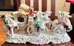 Large 16.5 German Porcelain Horse Drawn Carriage Figurine Rococo Coach Vintage