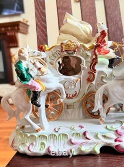 Large 16.5 German Porcelain Horse Drawn Carriage Figurine Rococo Coach Vintage