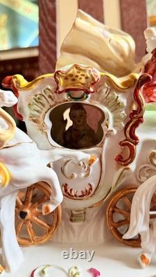 Large 16.5 German Porcelain Horse Drawn Carriage Figurine Rococo Coach Vintage