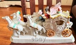 Large 16.5 German Porcelain Horse Drawn Carriage Figurine Rococo Coach Vintage
