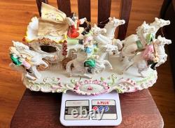 Large 16.5 German Porcelain Horse Drawn Carriage Figurine Rococo Coach Vintage