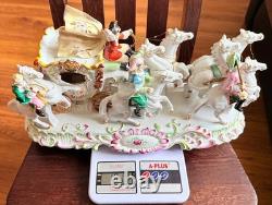 Large 16.5 German Porcelain Horse Drawn Carriage Figurine Rococo Coach Vintage