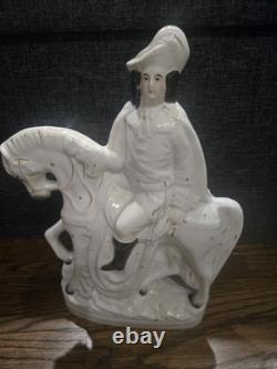 Large Antique English Staffordshire figurine of Cromwell riding horse 1860