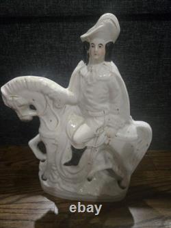 Large Antique English Staffordshire figurine of Cromwell riding horse 1860
