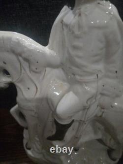Large Antique English Staffordshire figurine of Cromwell riding horse 1860