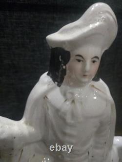 Large Antique English Staffordshire figurine of Cromwell riding horse 1860