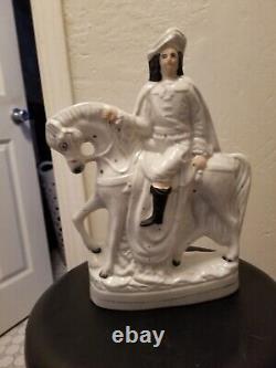 Large Antique English Staffordshire figurine of Cromwell riding horse 1860