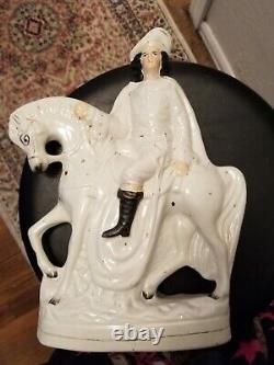 Large Antique English Staffordshire figurine of Cromwell riding horse 1860