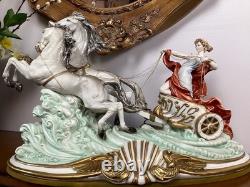 Large Capodimonte Porcelain Horse Chariot Sculpture L Cazzola Porcellane Princip