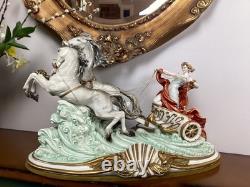 Large Capodimonte Porcelain Horse Chariot Sculpture L Cazzola Porcellane Princip