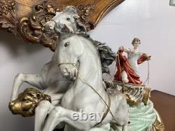Large Capodimonte Porcelain Horse Chariot Sculpture L Cazzola Porcellane Princip
