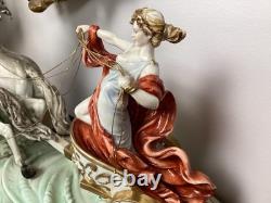 Large Capodimonte Porcelain Horse Chariot Sculpture L Cazzola Porcellane Princip