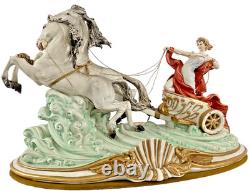 Large Capodimonte Porcelain Horse Chariot Sculpture L Cazzola Porcellane Princip