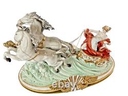 Large Capodimonte Porcelain Horse Chariot Sculpture L Cazzola Porcellane Princip