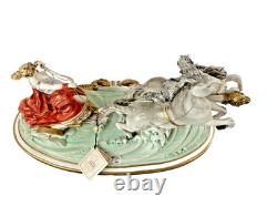 Large Capodimonte Porcelain Horse Chariot Sculpture L Cazzola Porcellane Princip