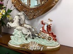 Large Capodimonte Porcelain Horse Chariot Sculpture L Cazzola Porcellane Princip