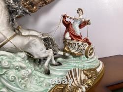 Large Capodimonte Porcelain Horse Chariot Sculpture L Cazzola Porcellane Princip