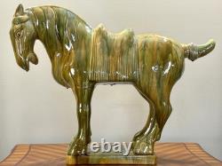 Large Ceramic Tang Dynasty Horse Statue, 21 Tall Asian Antique-Style Figurine