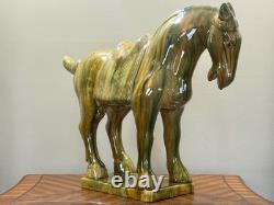 Large Ceramic Tang Dynasty Horse Statue, 21 Tall Asian Antique-Style Figurine