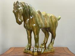 Large Ceramic Tang Dynasty Horse Statue, 21 Tall Asian Antique-Style Figurine