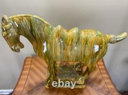 Large Ceramic Tang Dynasty Horse Statue, 21 Tall Asian Antique-Style Figurine