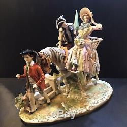 Large Dresden Porcelain Horse Carriage Man Woman Dresden Diorama