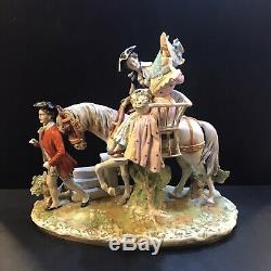 Large Dresden Porcelain Horse Carriage Man Woman Dresden Diorama