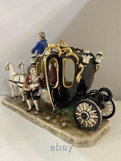 Large German Dresden porcelain Horse And Carriage