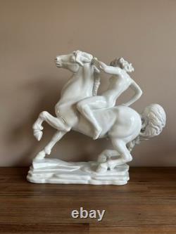 Large Herend XXL White Porcelain Figurine Amazon Nude Woman On Horse #15760