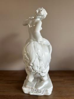 Large Herend XXL White Porcelain Figurine Amazon Nude Woman On Horse #15760