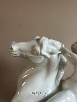 Large Herend XXL White Porcelain Figurine Amazon Nude Woman On Horse #15760
