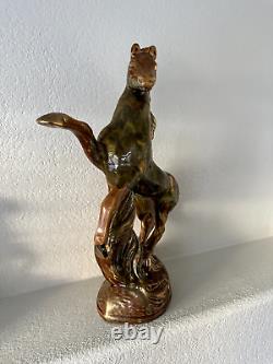 Large MCM Rearing Horse Ceramic Statue Glossy Olive Gold 18-3/8 Numbered