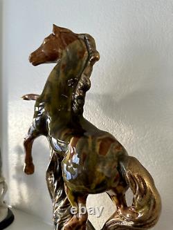 Large MCM Rearing Horse Ceramic Statue Glossy Olive Gold 18-3/8 Numbered