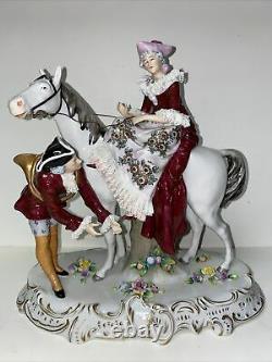 Large Sitzendorf Porcelain Figurine Woman on a Horse