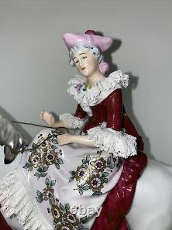 Large Sitzendorf Porcelain Figurine Woman on a Horse