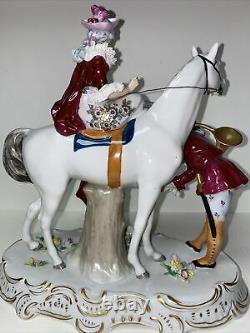 Large Sitzendorf Porcelain Figurine Woman on a Horse