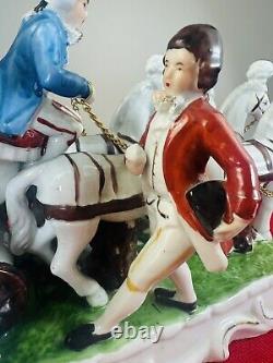 Large Vintage Porcelain Victorian Couple Figurine 4 Horse Drawn Carriage 1950s