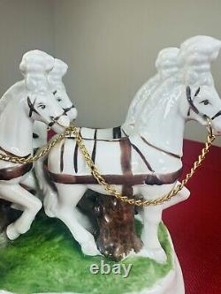 Large Vintage Porcelain Victorian Couple Figurine 4 Horse Drawn Carriage 1950s