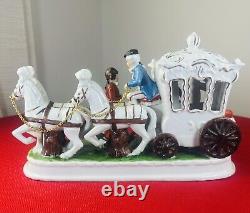 Large Vintage Porcelain Victorian Couple Figurine 4 Horse Drawn Carriage 1950s