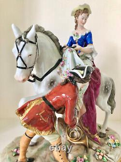 Large Vintage Sitzendorf German Lady on Horse Porcelain Figural Group
