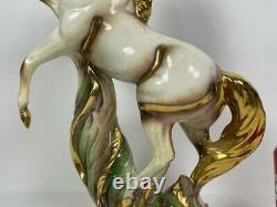 Large Vintage USA California Ceramic Pinto Horse Statue White and Gold 25 Inches