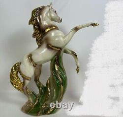 Large Vintage USA California Ceramic Pinto Horse Statue White and Gold 25 Inches