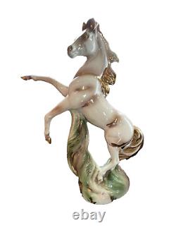 Large Vintage USA California Ceramic Pinto Horse Statue White and Gold 25 Inches