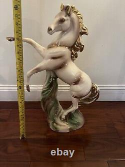 Large Vintage USA California Ceramic Pinto Horse Statue White and Gold 25 Inches